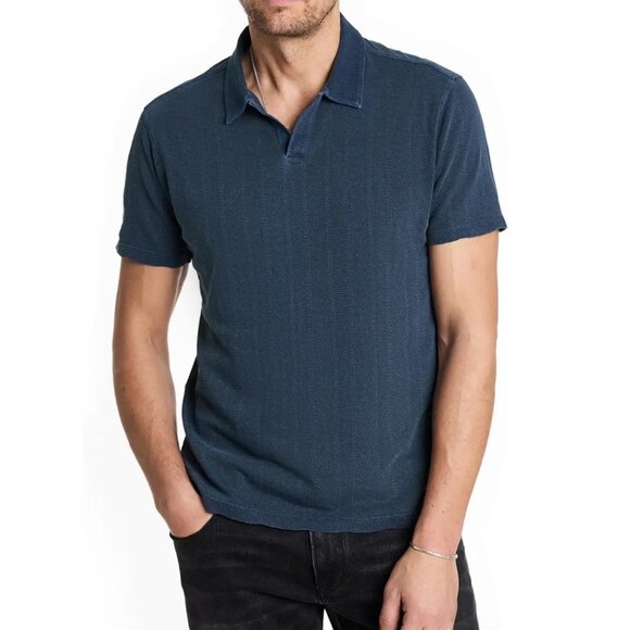 John Varvatos Men's Short Sleeve Zion Jacquard Johnny Collar Polo Shirt Blue 2XL - Picture 1 of 7